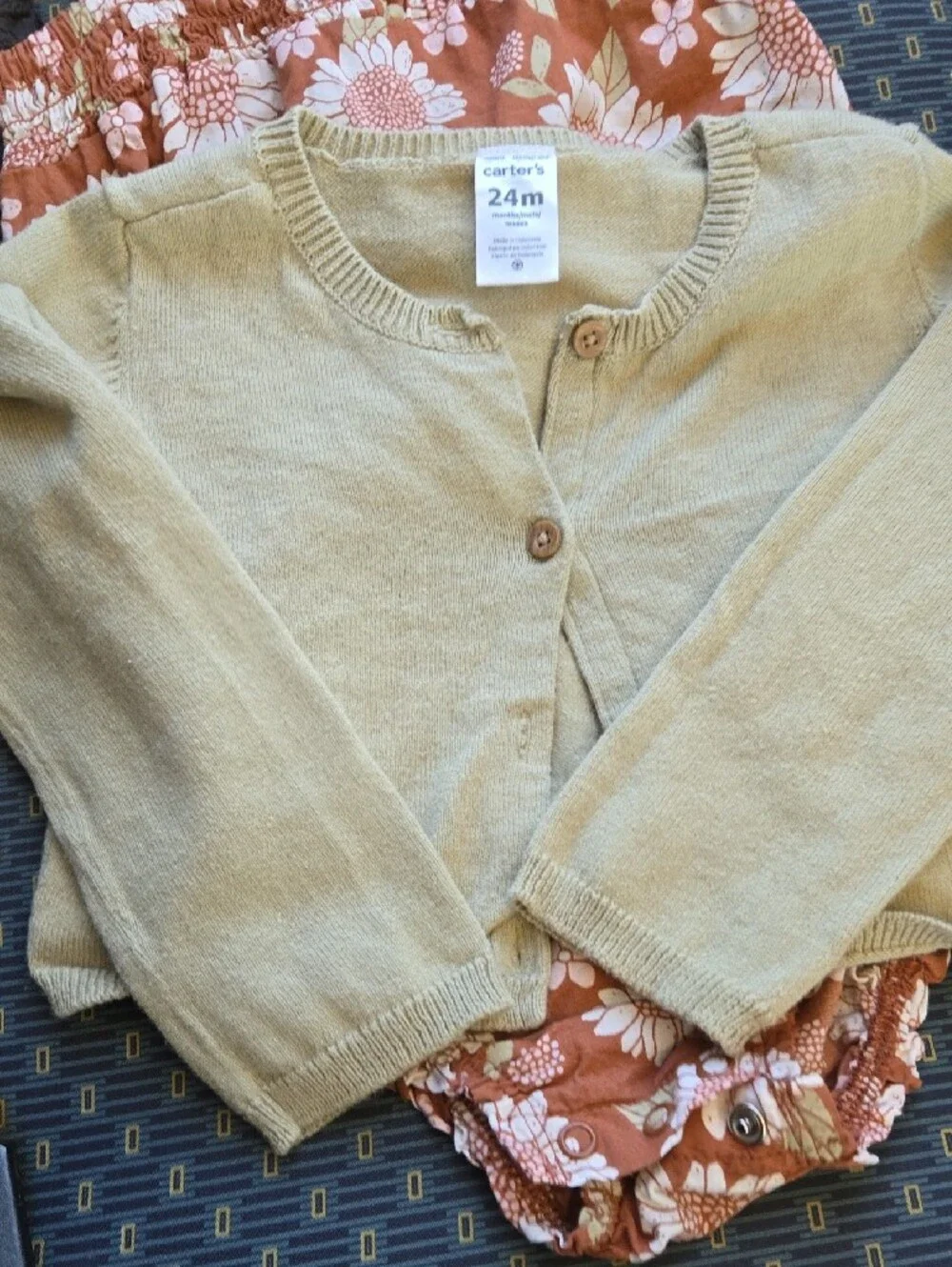 Carter's Pink Floral Romper with Cream Cardigan